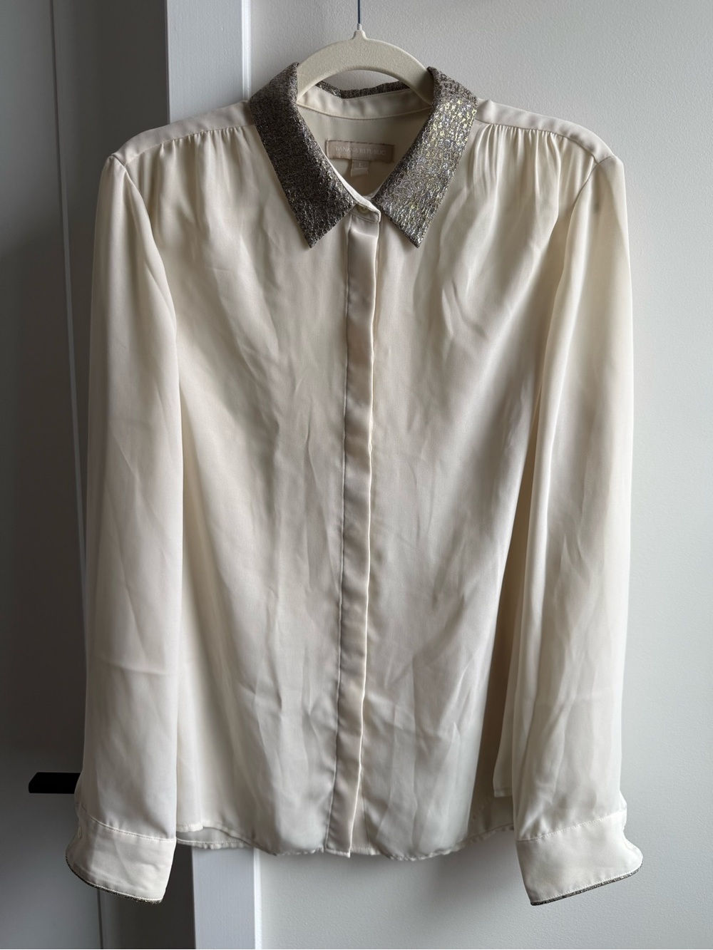 Banana Republic Cream Blouse with Metallic Silver Collar